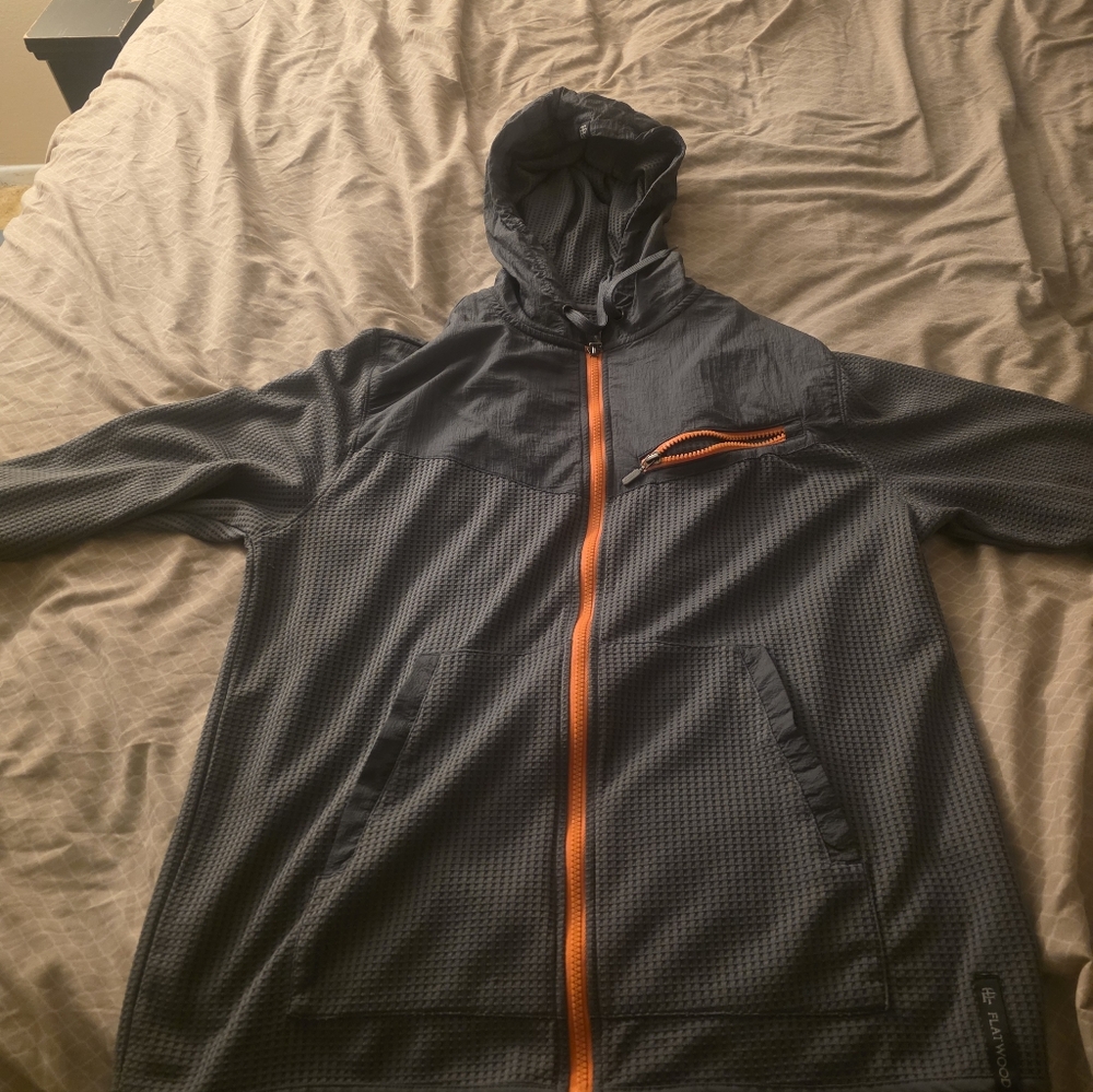 Flatwood Threads Men's Lightweight Gray Jacket with Bright Orange Trim